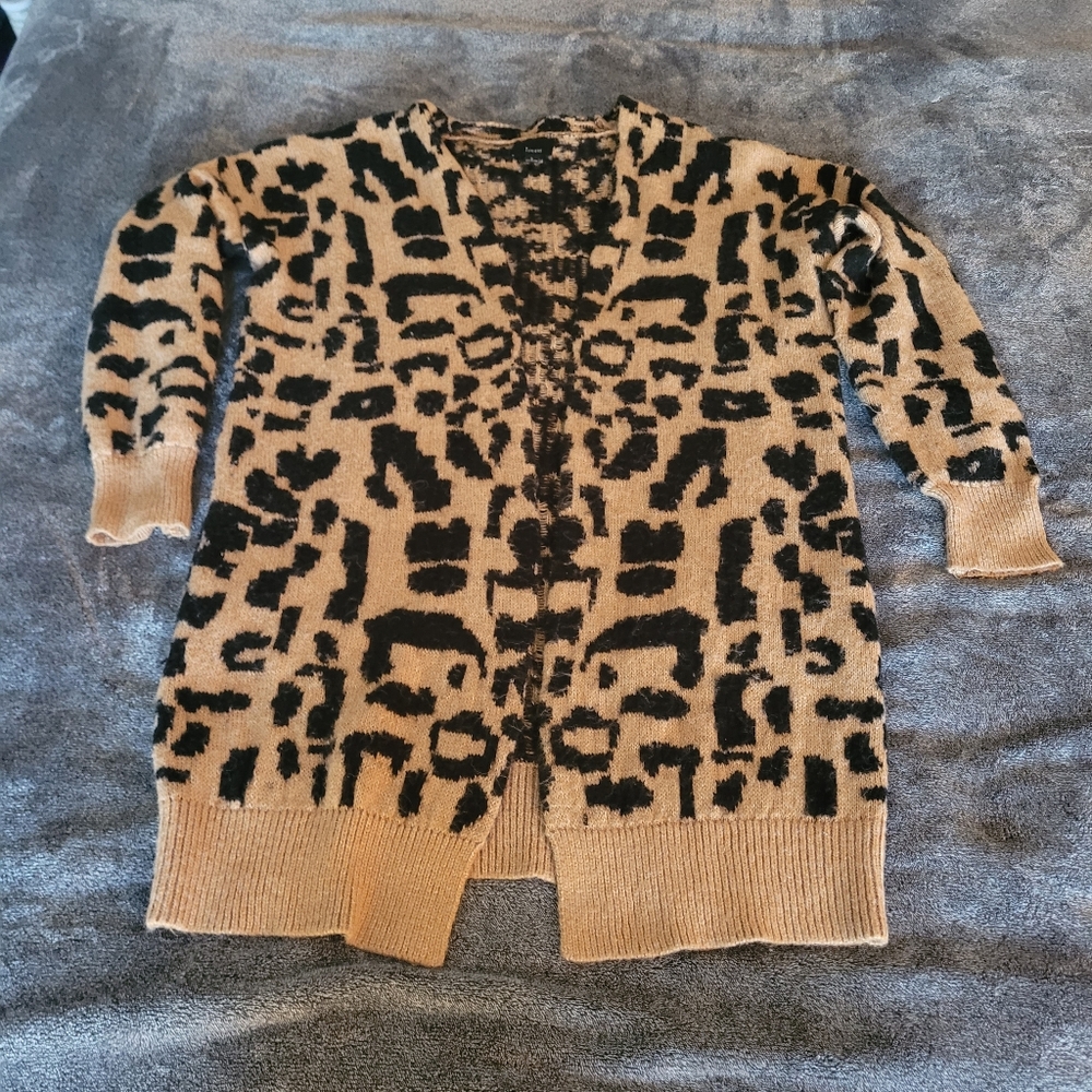 Leopard Print Cardigan Sweater Size L